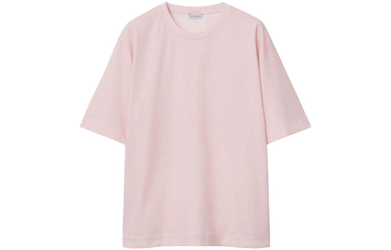 Order (W) Burberry Kaos Oblong Warna Solid Leher Bulat Pink Muda FW23 Relaxed Fit. 80835991