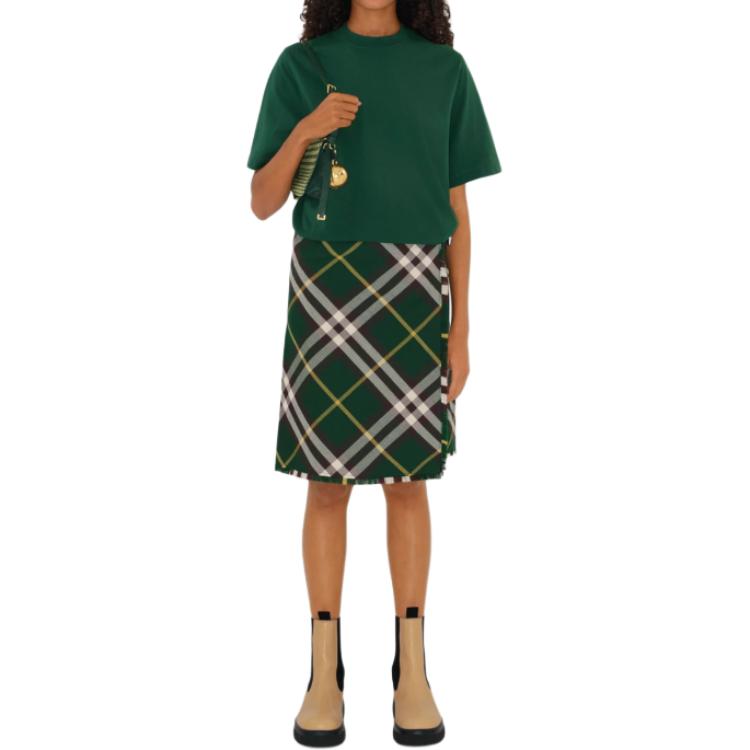 Shop (W) 버버리 솔리드 컬러 크루넥 슬림핏 반팔 티셔츠 그린 80798841