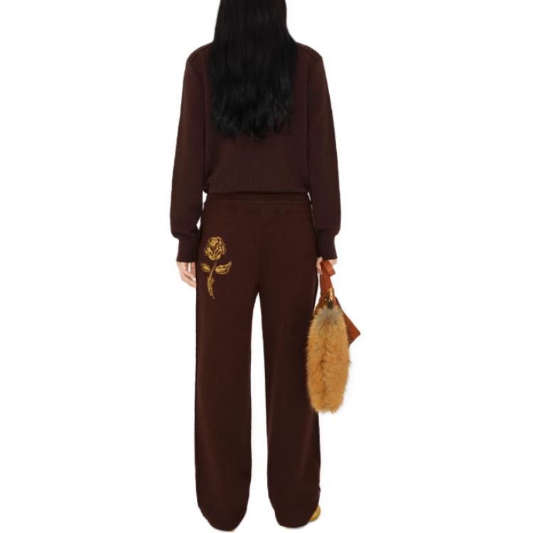 Shop (Women) Burberry  Solid Color Drawstring Loose Fit Casual Pants Brown 80773481