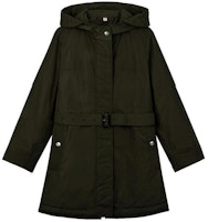(Women) Burberry Solid Color Hooded Drawstring Mid-Length Coat in Dark Olive. 80061221 (Women) Burberry Solid Color Hooded Drawstring Mid-Length Coat in Dark Olive. 80061221