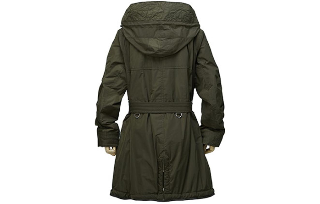 Lookbook (W) バーバリー ソリッドカラー ダークオリーブ フード付きドローストリングミドルコート 80061221