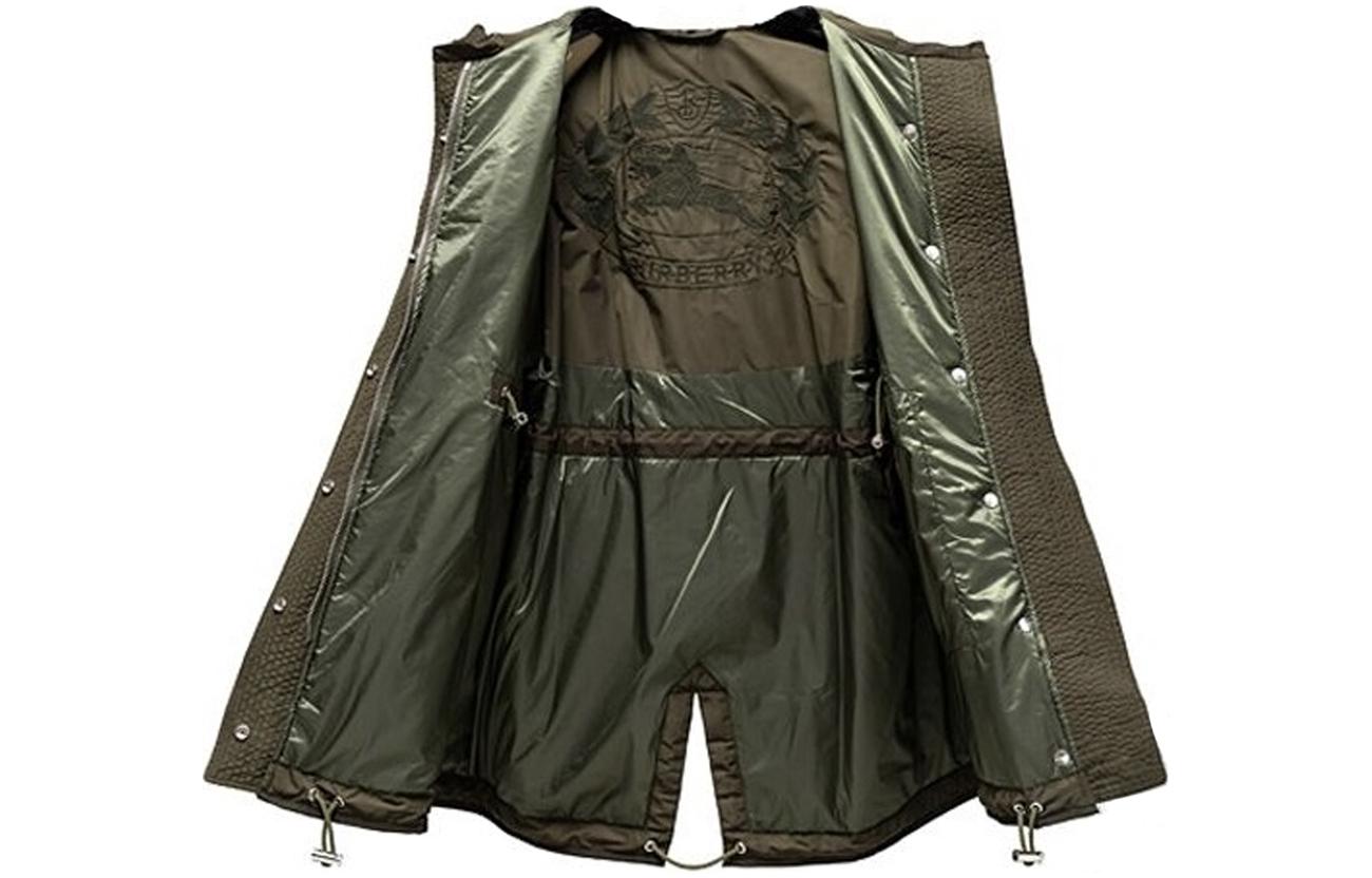 Shop (W) バーバリー ソリッドカラー ダークオリーブ フード付きドローストリングミドルコート 80061221