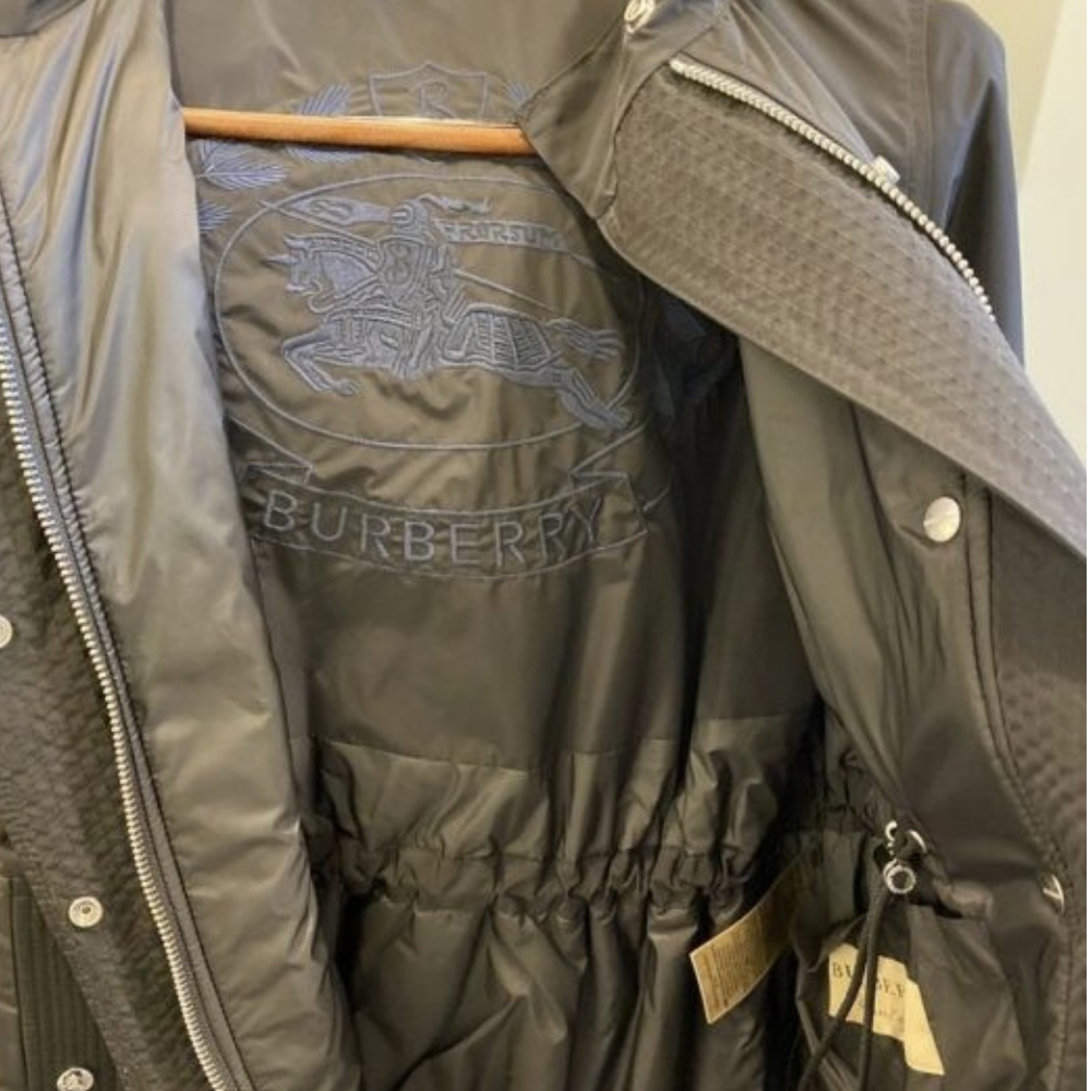 Details for (W) バーバリー ソリッドカラー ダークオリーブ フード付きドローストリングミドルコート 80061221