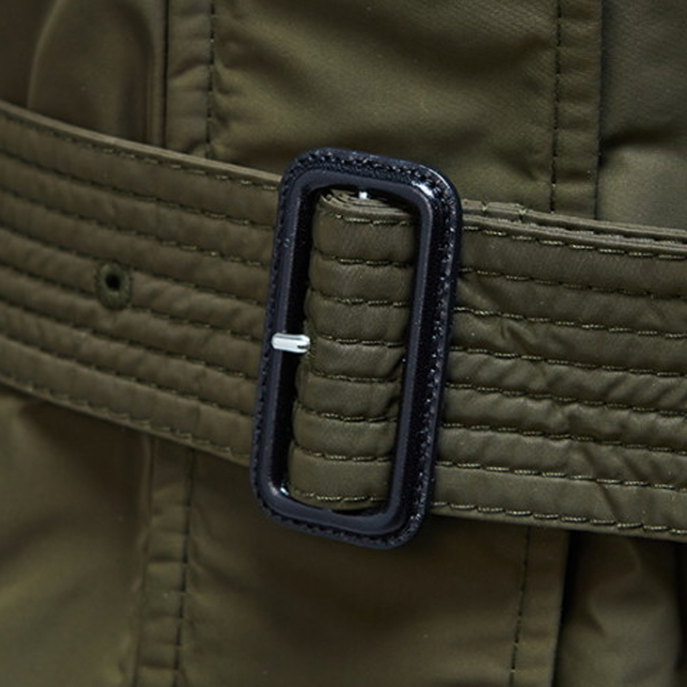 Cheap (W) バーバリー ソリッドカラー ダークオリーブ フード付きドローストリングミドルコート 80061221