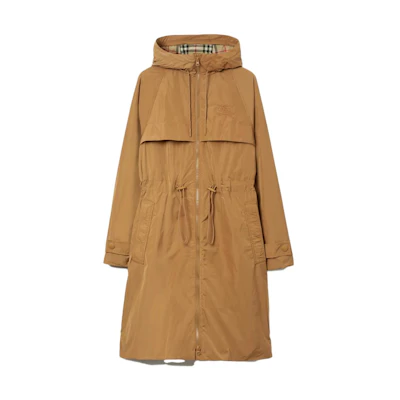 (Women) Burberry Solid Color Hooded Trench Coat in Camel Beige. 80707621