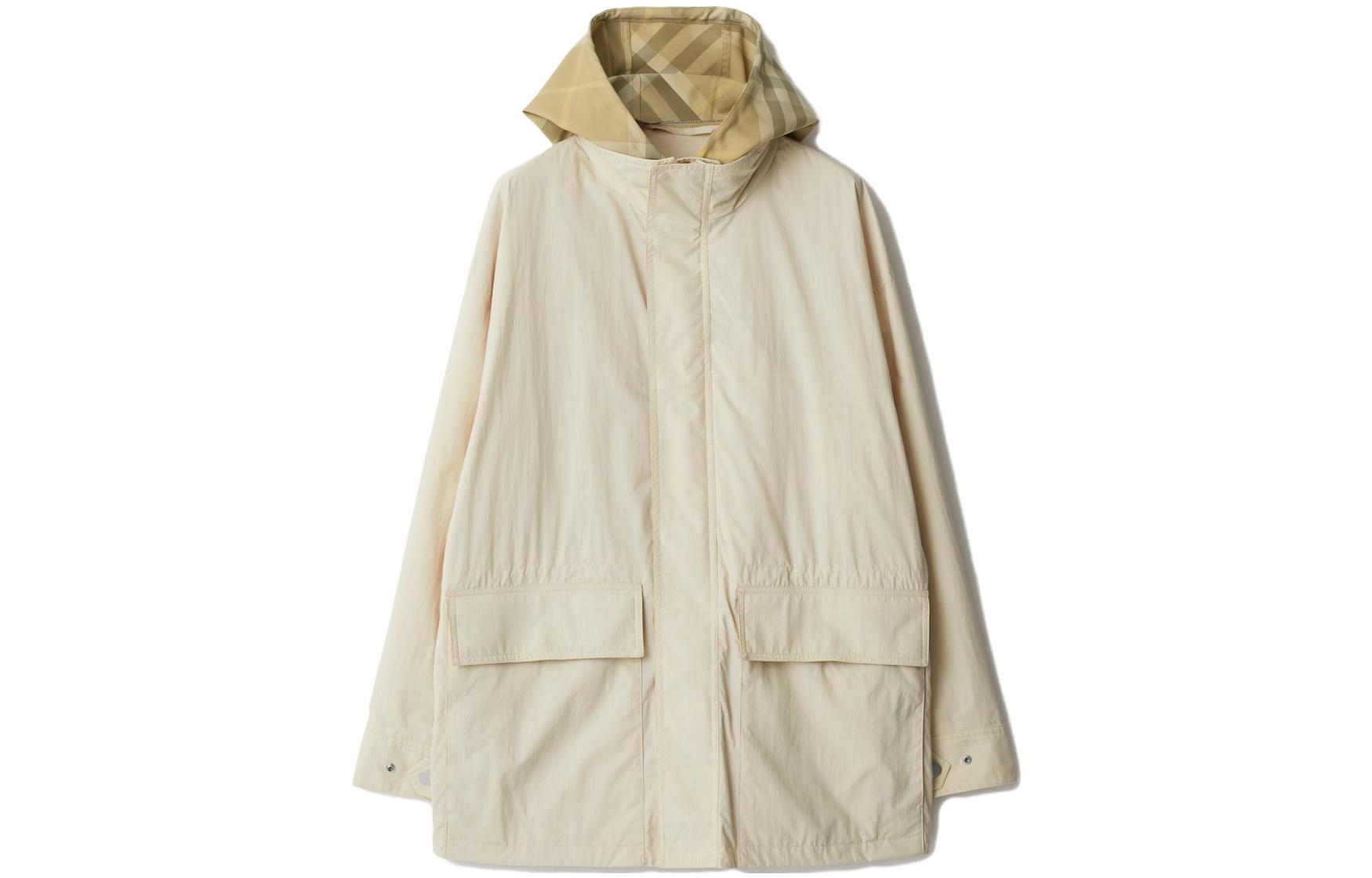 (Women) Burberry  Solid Color Hooded Zip Jacket in Light Beige. 80838211