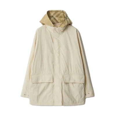 (Women) Burberry Solid Color Hooded Zip Jacket in Light Beige. 80838211