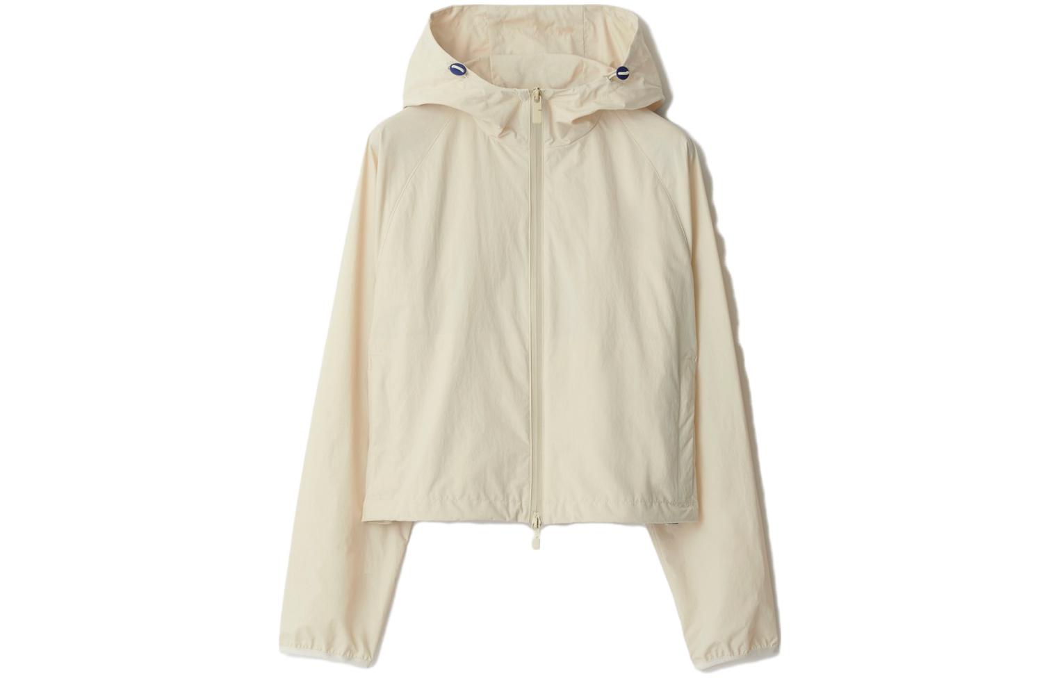 (Women) Burberry  Solid Color Hooded Zip Jacket Off-White. 80825121