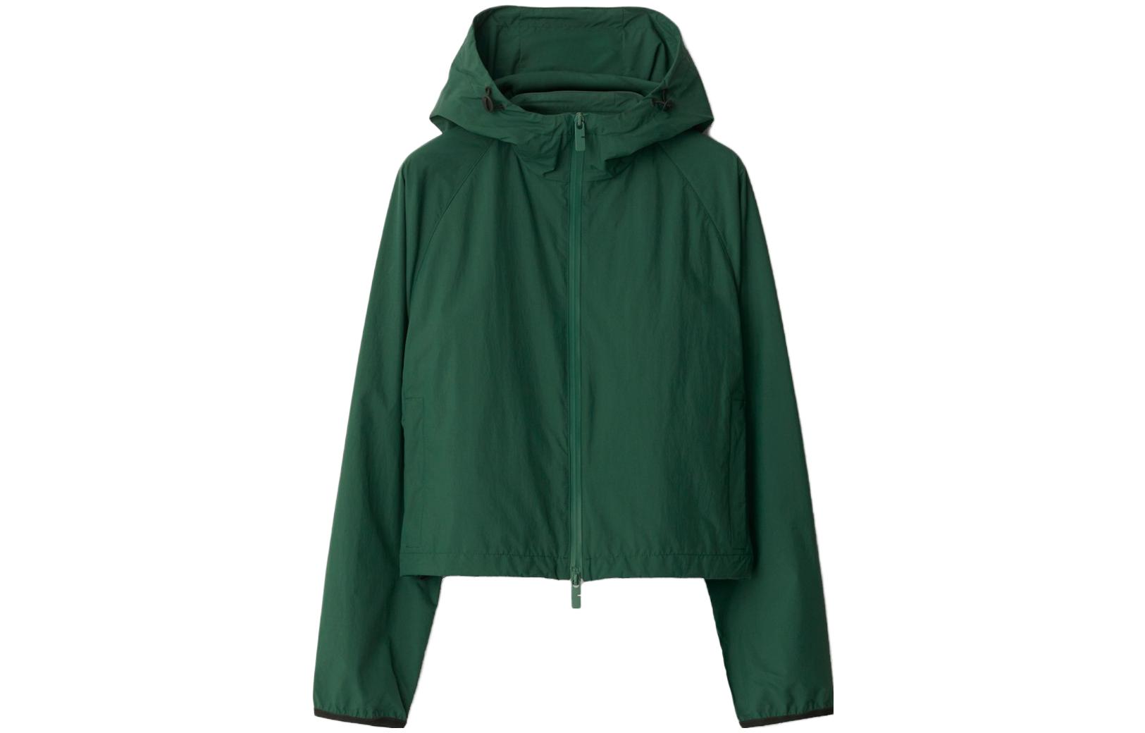 (Women) Burberry  Solid Color Hooded Zip Short Jacket Green. 80825111