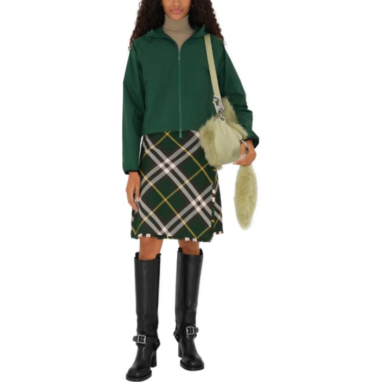 Shop (W) Burberry Jaket Pendek Berhud Zip Warna Hijau. 80825111