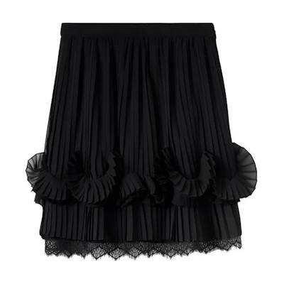 (Women) Burberry Solid Color Lace Pleated Short Casual Skirt. 80678191