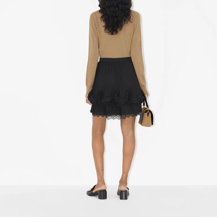 Shop (Women) Burberry  Solid Color Lace Pleated Short Casual Skirt. 80678191