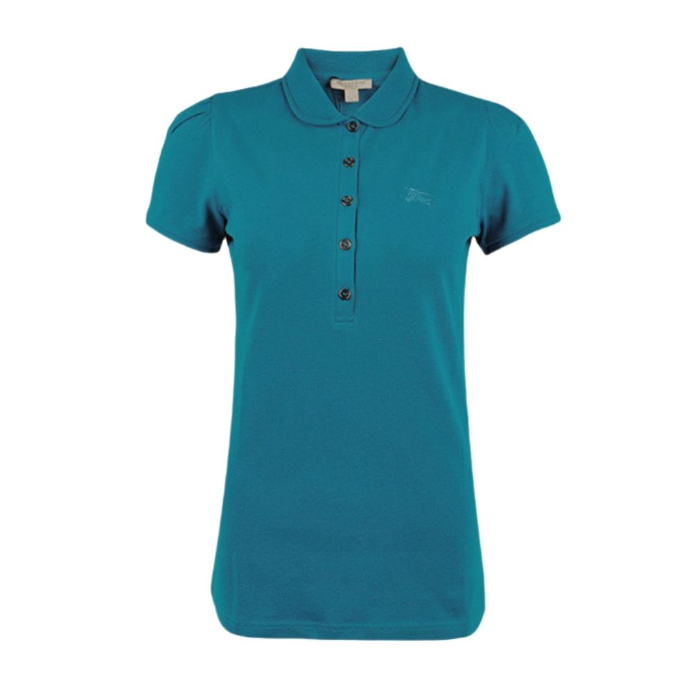 (Women) Burberry  Solid Color Logo Polo Shirt Blue Short Sleeve 80041141