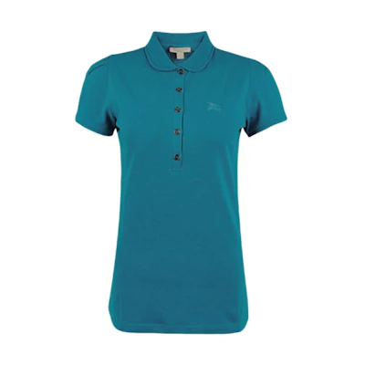 (Women) Burberry Solid Color Logo Polo Shirt Blue Short Sleeve 80041141
