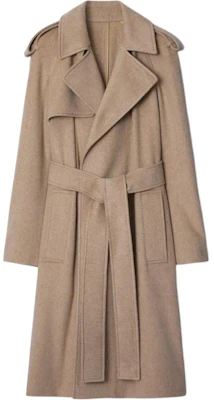 (Women) Burberry Solid Color Long Sleeve Belted Cuban Collar Coat Camel. 80938441 Buy (Women) Burberry Solid Color Long Sleeve Belted Cuban Collar Coat Camel. 80938441