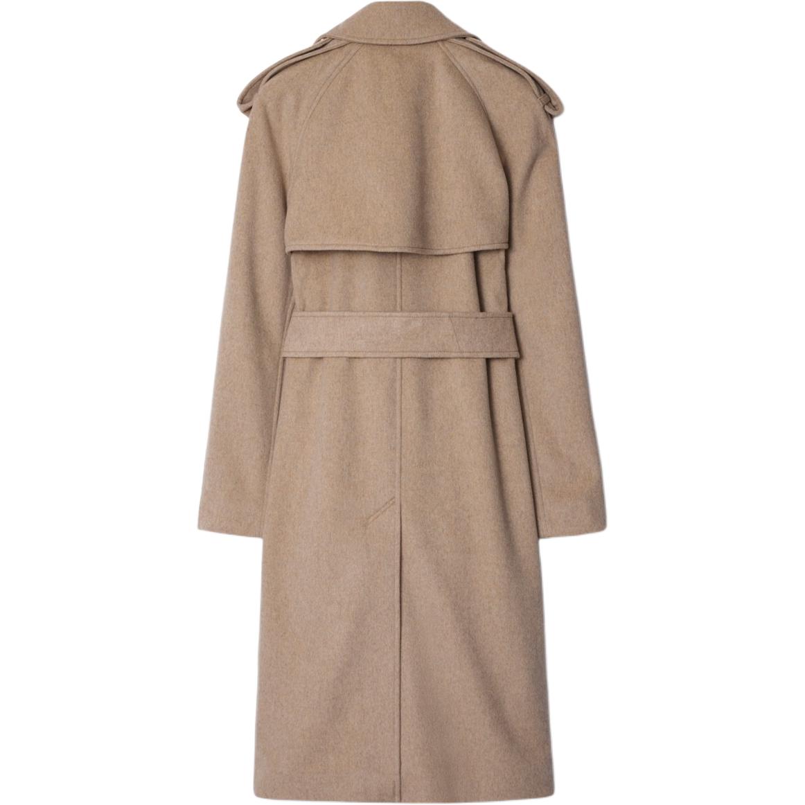 Lookbook (Women) Burberry  Solid Color Long Sleeve Belted Cuban Collar Coat Camel. 80938441