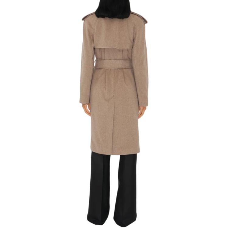 Purchase (Women) Burberry  Solid Color Long Sleeve Belted Cuban Collar Coat Camel. 80938441