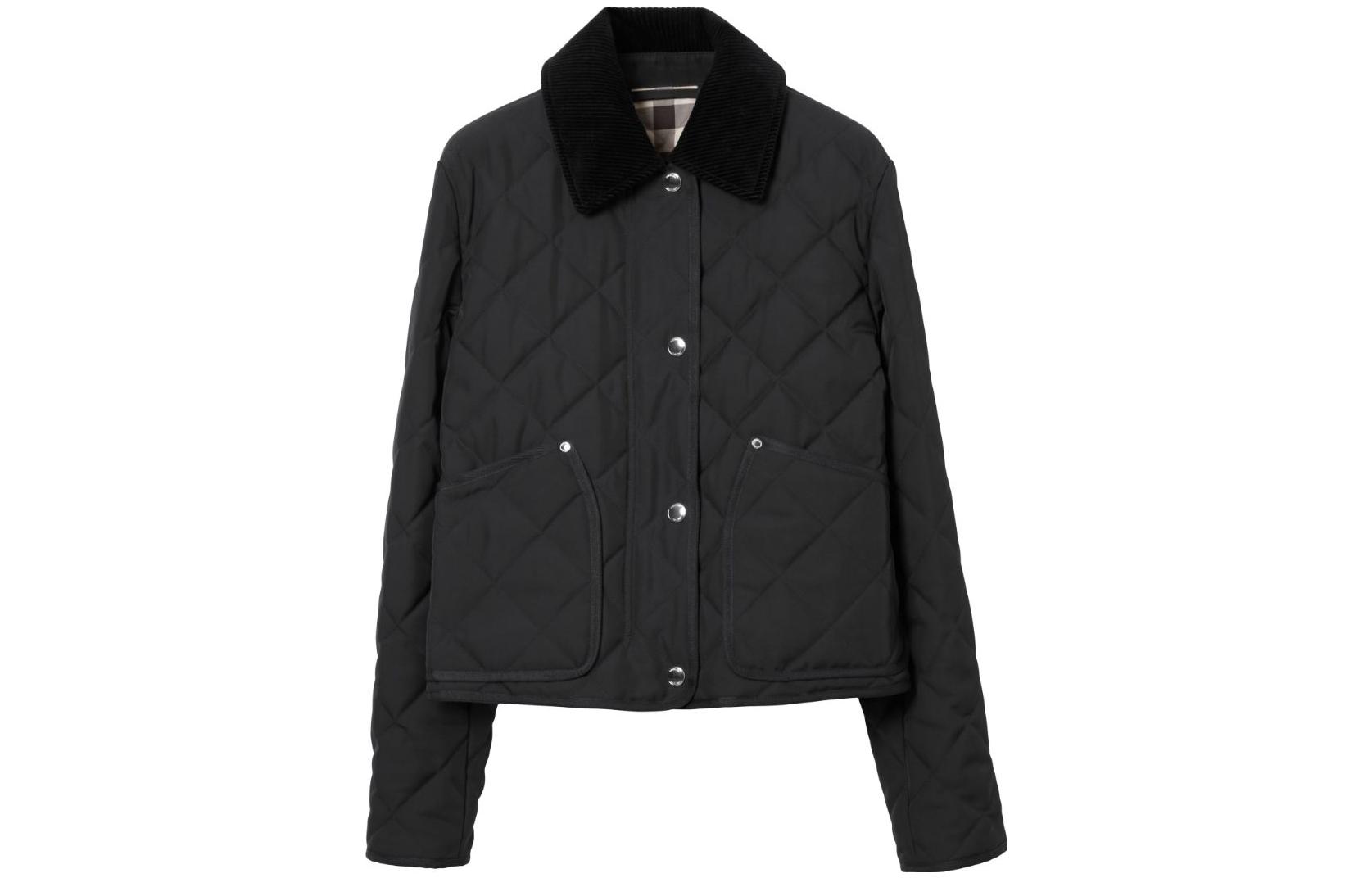 (Women) Burberry  Solid Color Long Sleeve Cotton Jacket - Black. 80785191