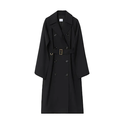 (Women) Burberry Solid Color Loose Fit Mid-Length Trench Coat Black 80711251