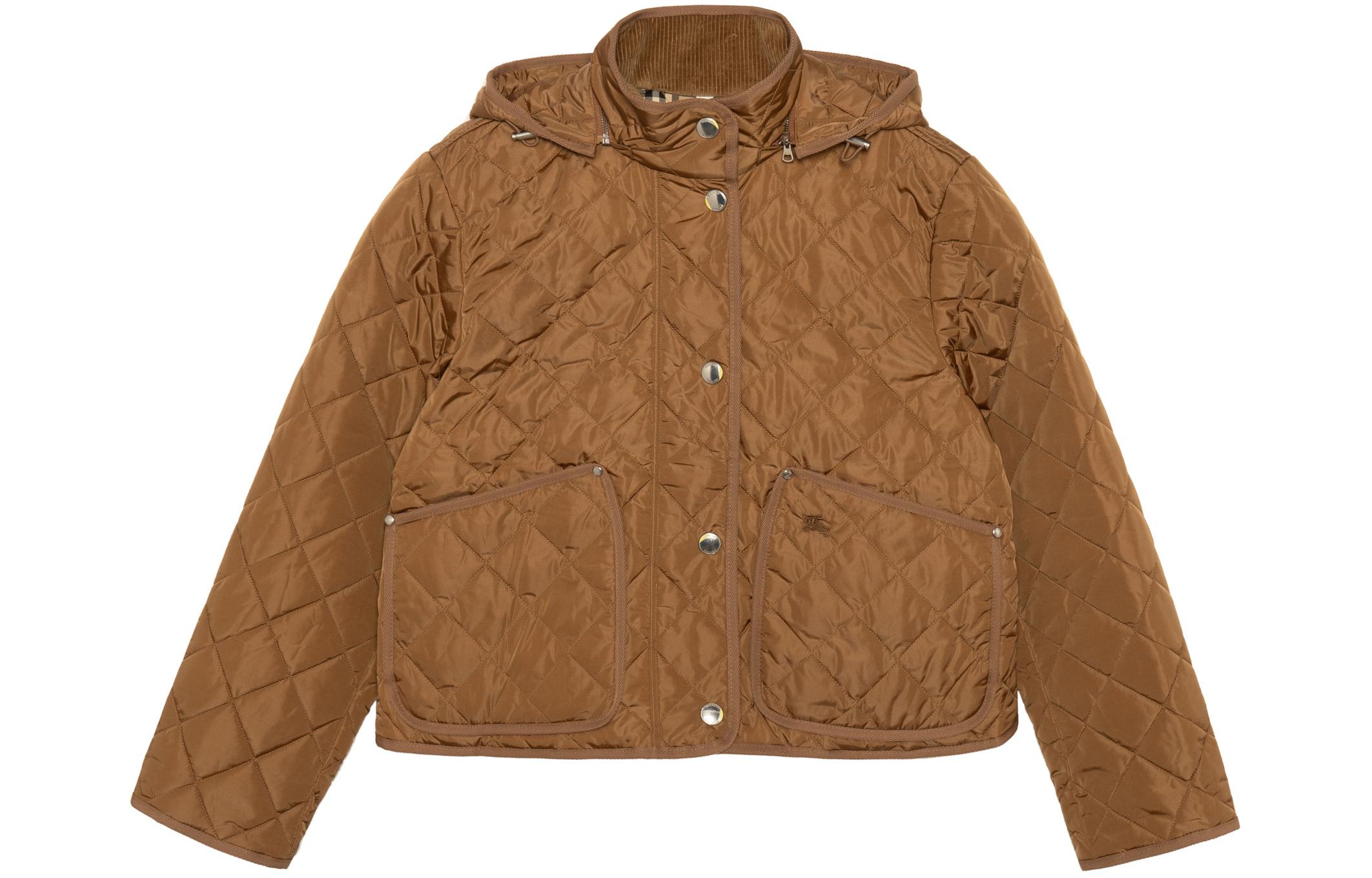 (Women) Burberry  Solid Color Single-Breasted Hooded Jacket - Brown. 80776631