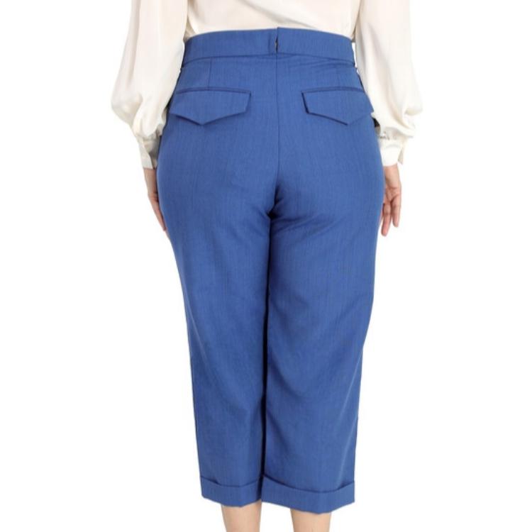 (Women) Burberry  Solid Color Straight-Leg Cropped Pants Navy Blue. 80021811 圖 5