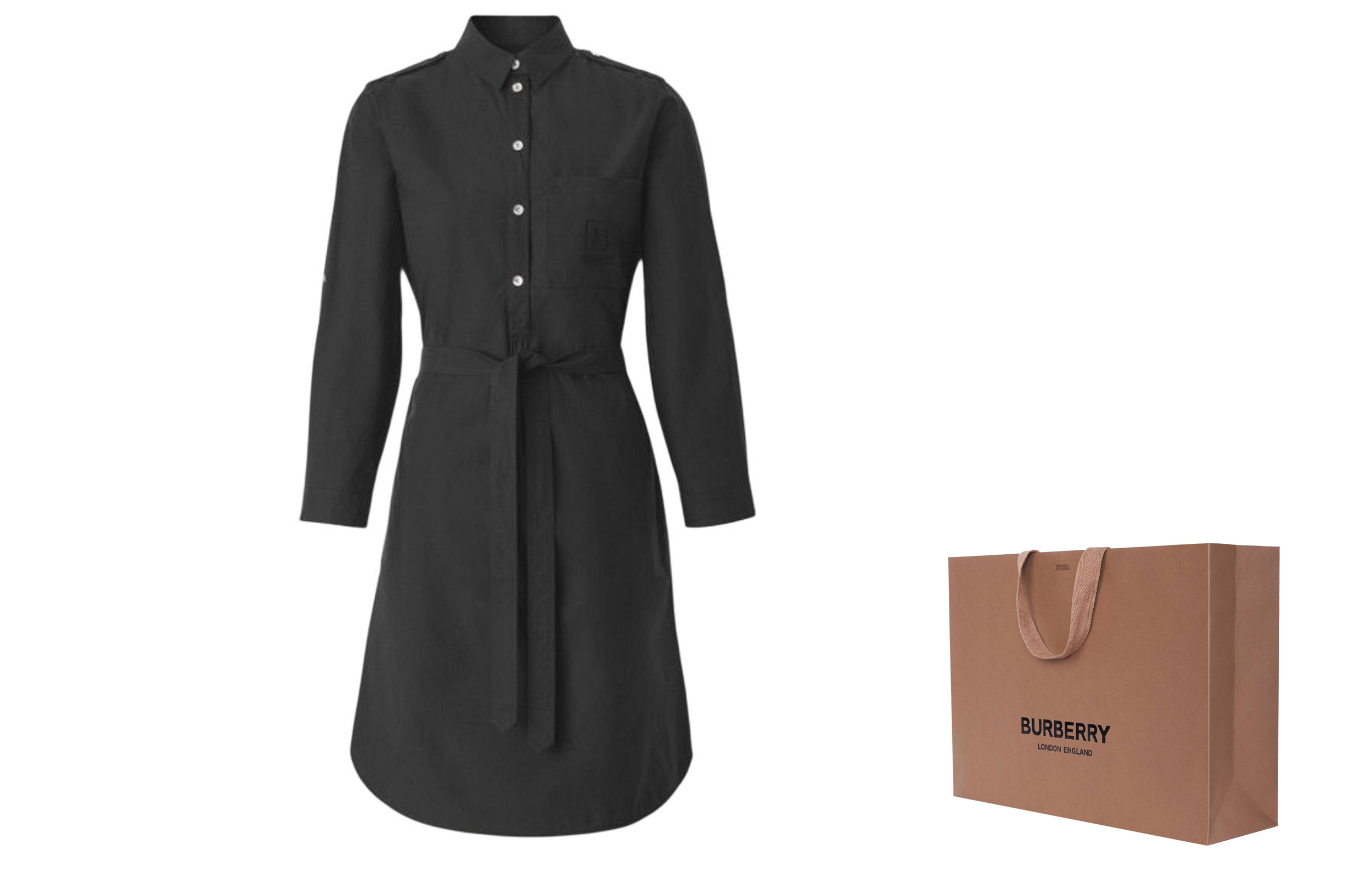 Lookbook (W) 博柏利纯色系带短袖衬衫连衣裙 - 黑色 80529331