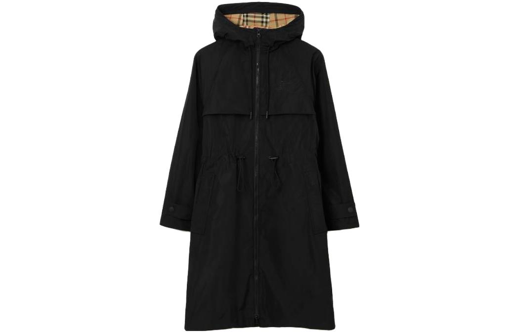 (Women) Burberry  Solid Color Zipper Hoodie Long Sleeve Trench Coat Black 80707631 圖 2
