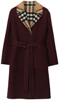 (Women) Burberry Solid Double-Breasted Mid-Length Coat in Plum Red. 80780321 (Women) Burberry Solid Double-Breasted Mid-Length Coat in Plum Red. 80780321