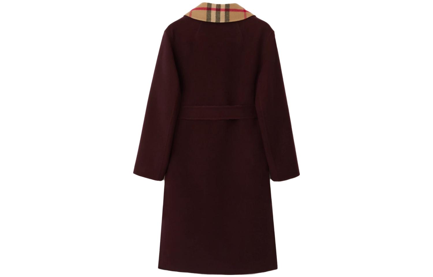 Lookbook (W) Burberry Kot Double-Breasted Panjang Sederhana Warna Merah Plum. 80780321