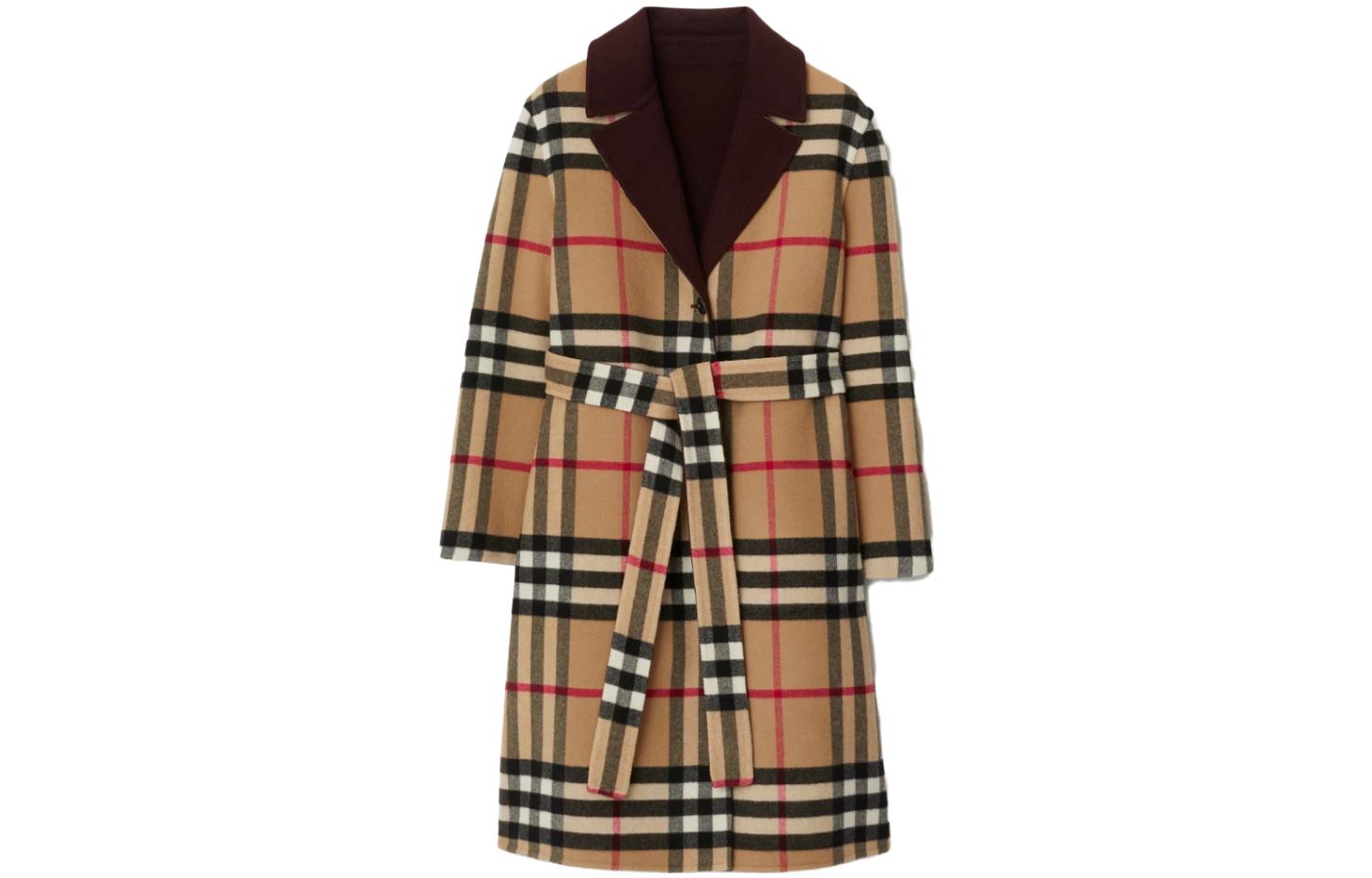 Shop (W) Burberry Kot Double-Breasted Panjang Sederhana Warna Merah Plum. 80780321