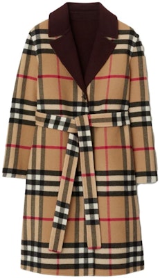 (W) Burberry Kot Double-Breasted Panjang Sederhana Warna Merah Plum. 80780321 Shop (W) Burberry Kot Double-Breasted Panjang Sederhana Warna Merah Plum. 80780321