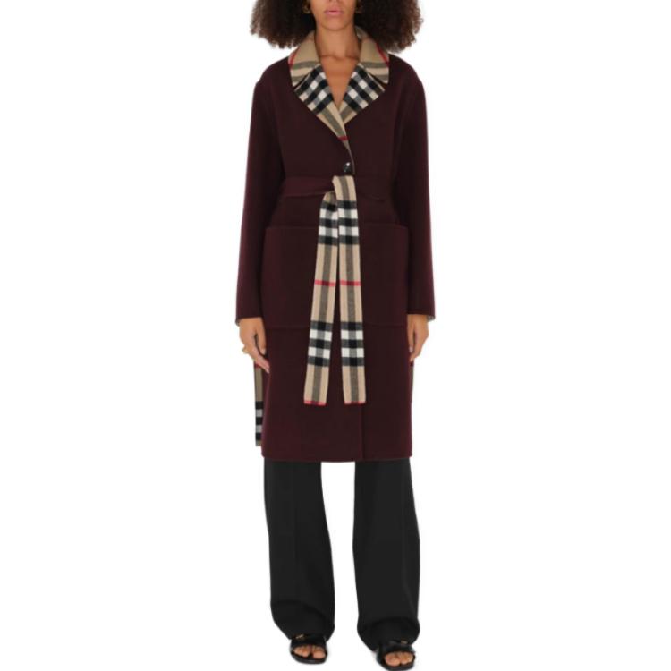 Purchase (W) Burberry Kot Double-Breasted Panjang Sederhana Warna Merah Plum. 80780321