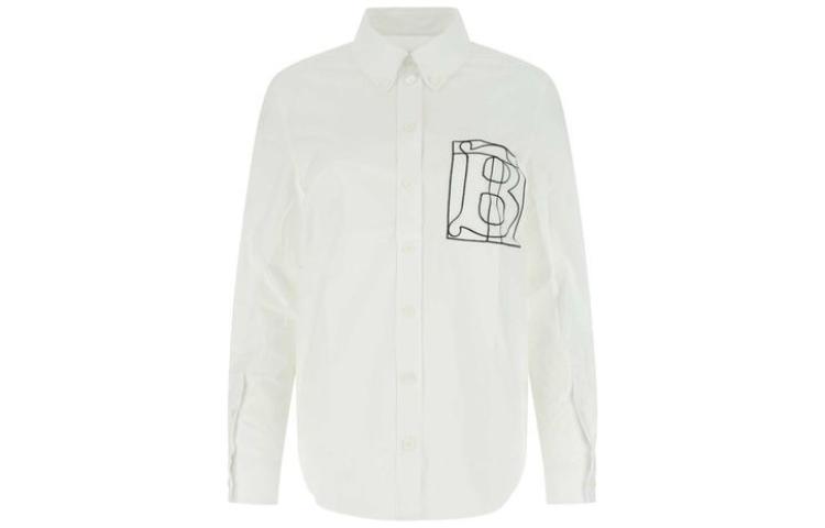 (Women) Burberry  Solid Logo Print Shirt - White 8054956 圖 2