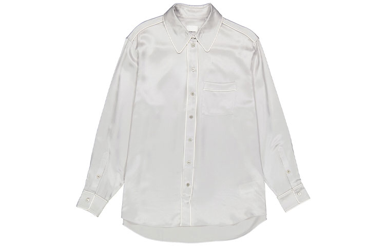 (Women) Burberry  Solid Long Sleeve Button-Down Shirt in White. 80295361