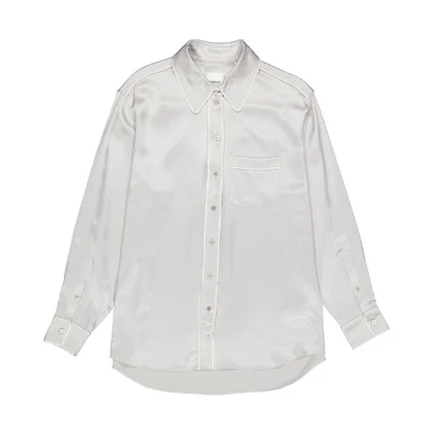 (Women) Burberry Solid Long Sleeve Button-Down Shirt in White. 80295361