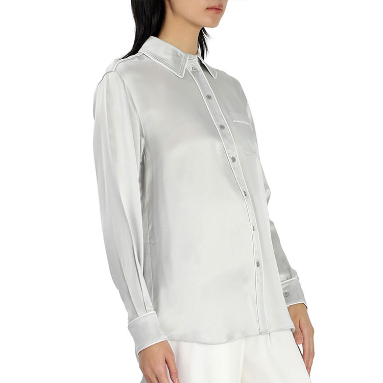 (Women) Burberry  Solid Long Sleeve Button-Down Shirt in White. 80295361 圖 6