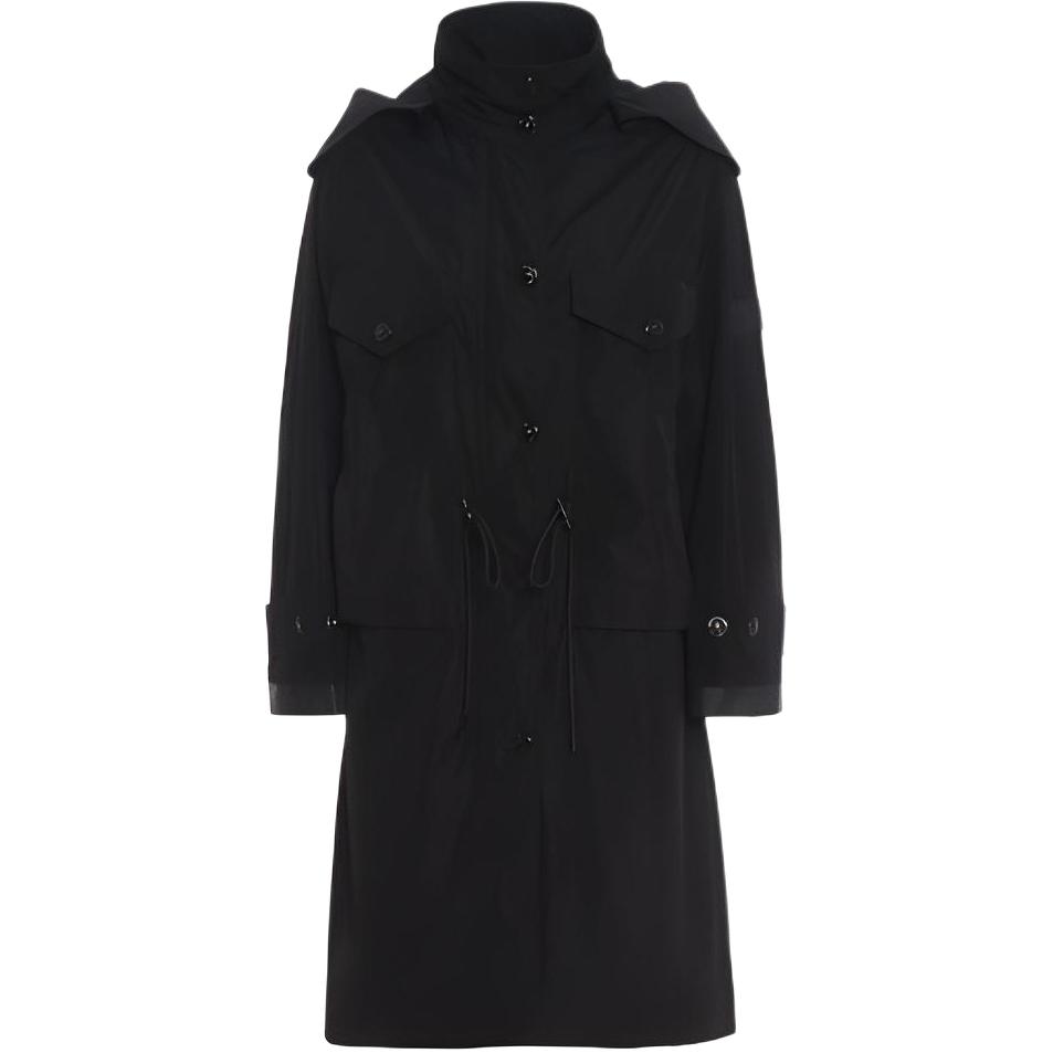 (Women) Burberry  Solid Taffeta Hooded Coat Jacket Black 80344741