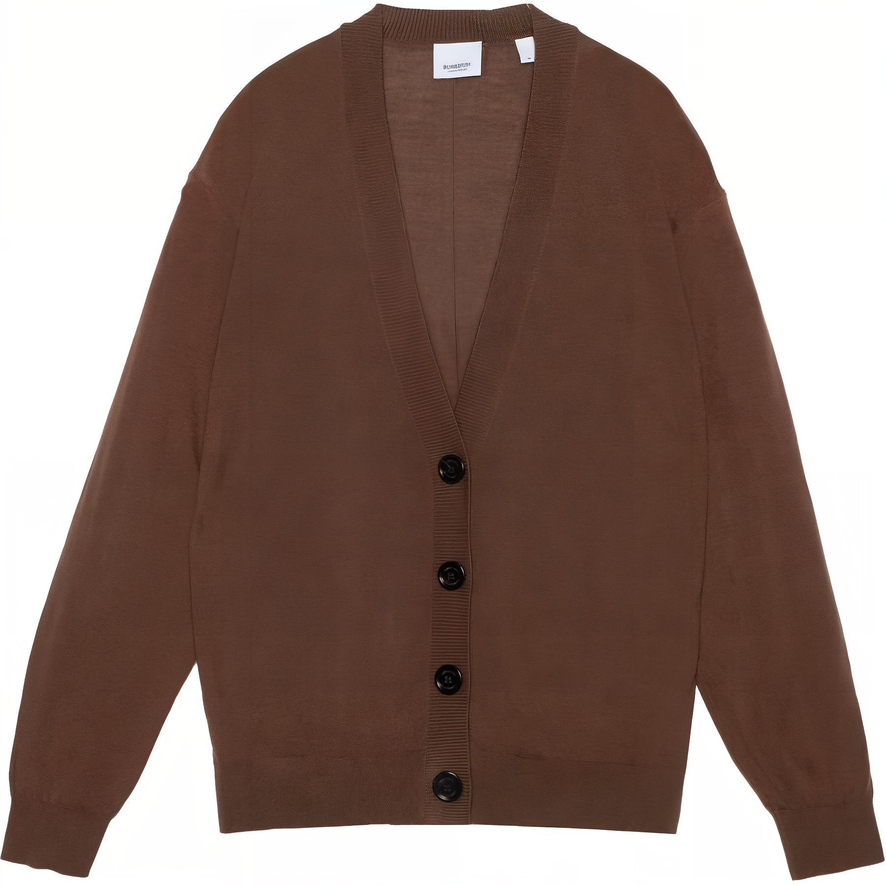 (Women) Burberry  Solid V-Neck Button-Up Knit Cardigan Brown. 80211781