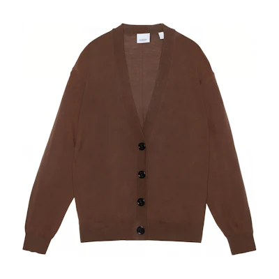 (Women) Burberry Solid V-Neck Button-Up Knit Cardigan Brown. 80211781
