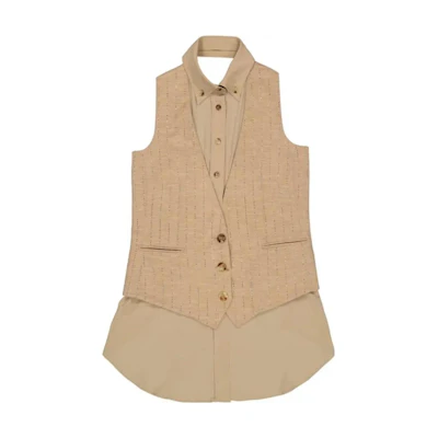 (Women) Burberry Solid V-Neck Buttoned Sleeveless Vest Beige 45642821