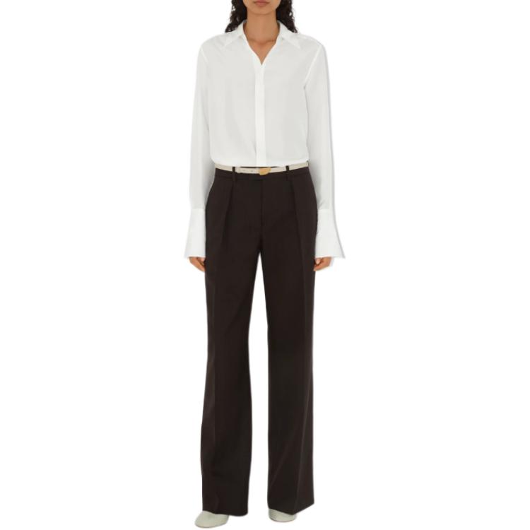 (Women) Burberry  Solid White Long Sleeve Button-Up Shirt with Pointed Collar 80912701 圖 3