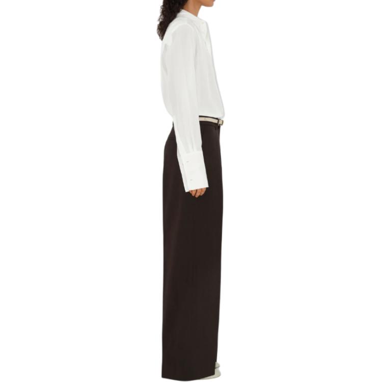 (Women) Burberry  Solid White Long Sleeve Button-Up Shirt with Pointed Collar 80912701 圖 5