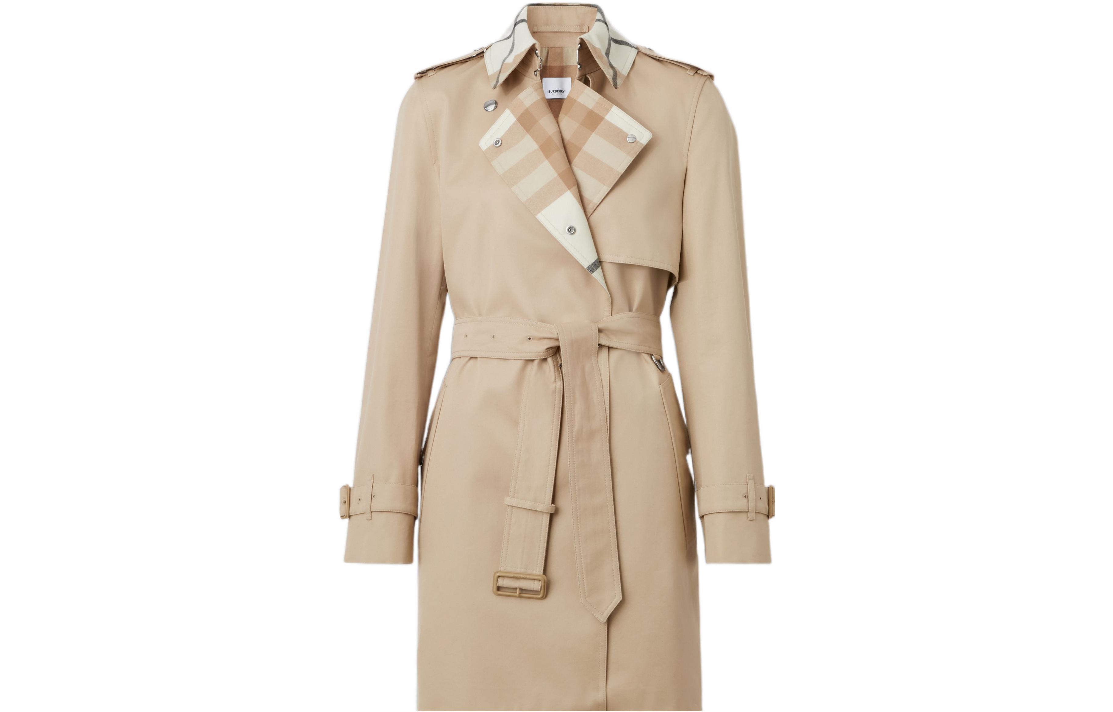 (Women) Burberry  SS22 Check Panel Belted Trench Coat Soft Camel Brown. 80569471