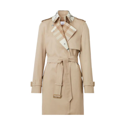 (Women) Burberry SS22 Check Panel Belted Trench Coat Soft Camel Brown. 80569471