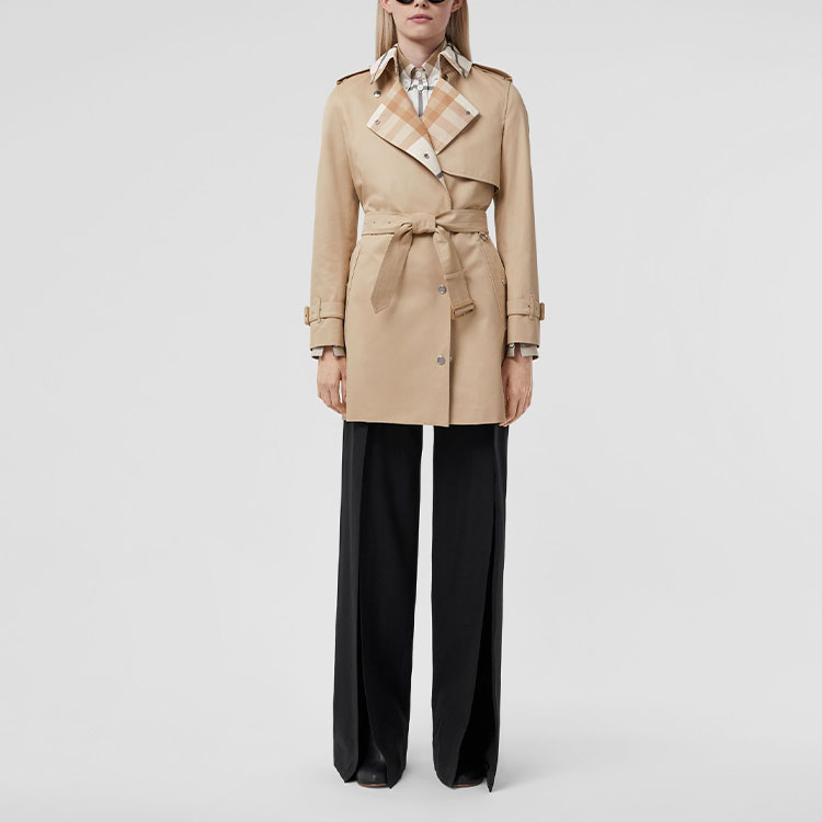 (Women) Burberry  SS22 Check Panel Belted Trench Coat Soft Camel Brown. 80569471 圖 4