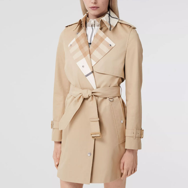 (Women) Burberry  SS22 Check Panel Belted Trench Coat Soft Camel Brown. 80569471 圖 7