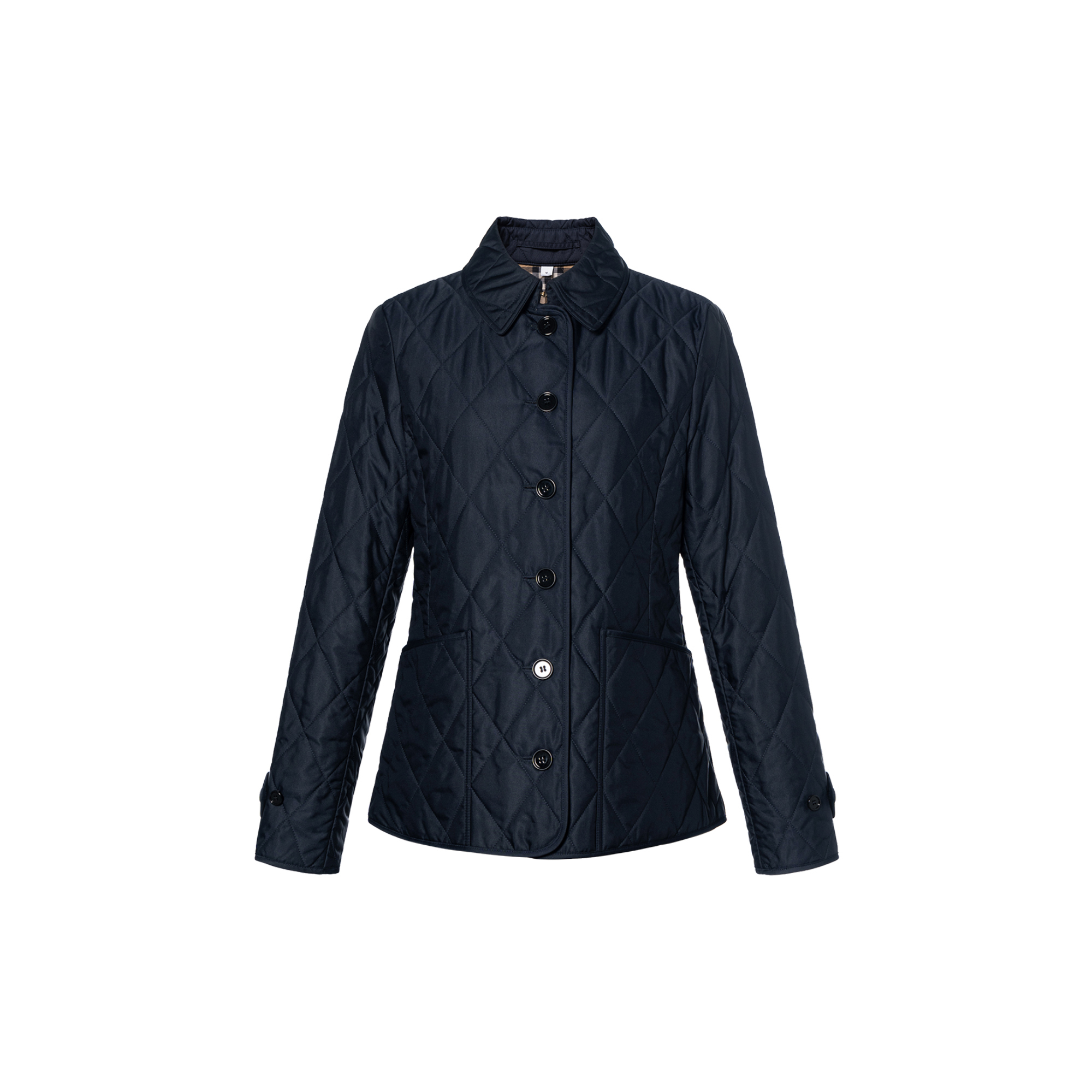 Buy (Women) Burberry  SS22 Quilted Check Single-Breasted Jacket Navy Blue. 80498671