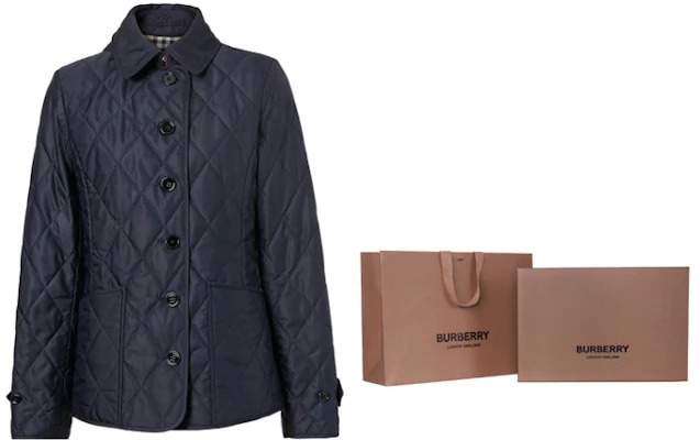 (Women) Burberry SS22 Quilted Check Single-Breasted Jacket Navy Blue. 80498671 1