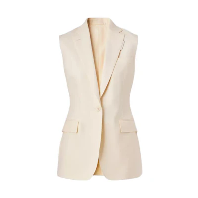 (Women) Burberry SS22 Wool Sleeveless Blazer Jacket Buttermilk Beige 80539871