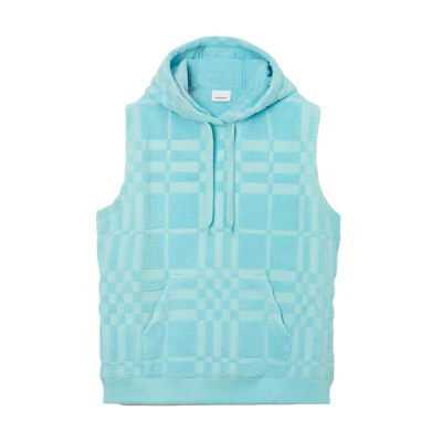 (Women) Burberry SS23 Check Jacquard Sleeveless Hoodie Bright Blue Topaz. 80716971